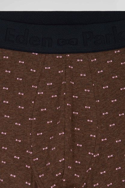 Set Of 2 Brown Solid And Micro Pattern Stretch Cotton Boxers_03