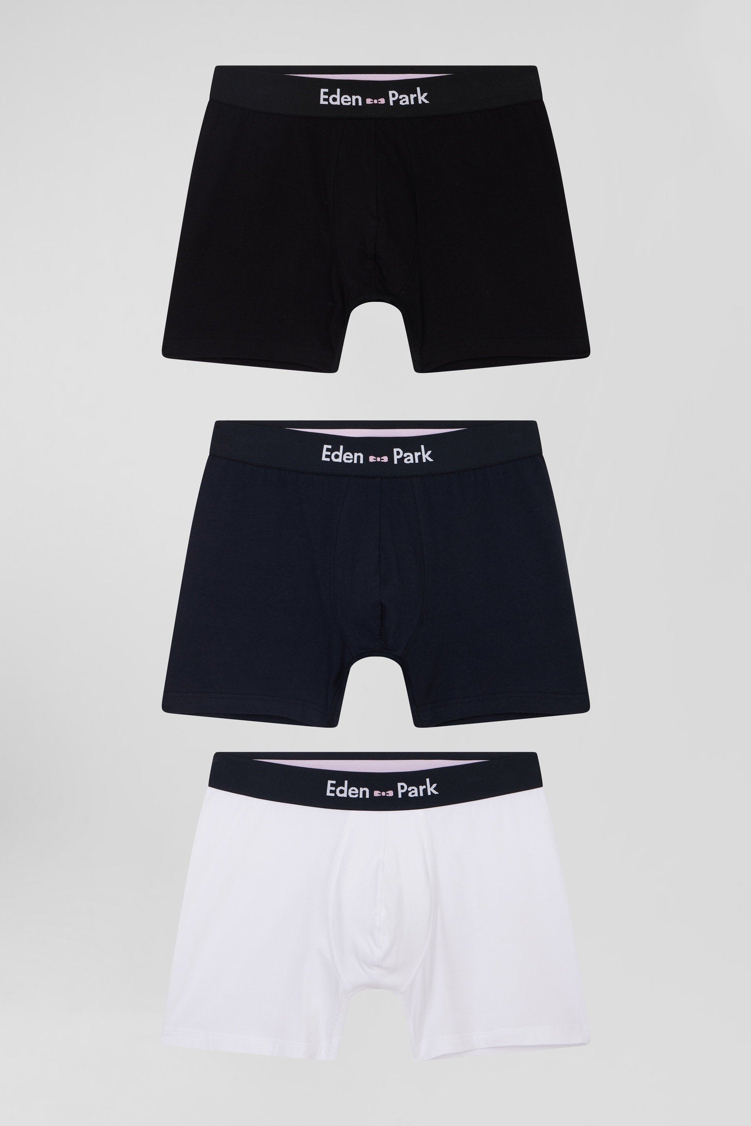 Set Of 3 White Solid Stretch Cotton Boxers_01