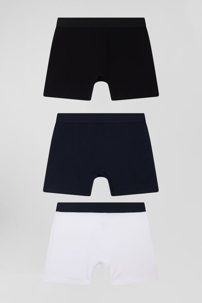 Set Of 3 White Solid Stretch Cotton Boxers_02