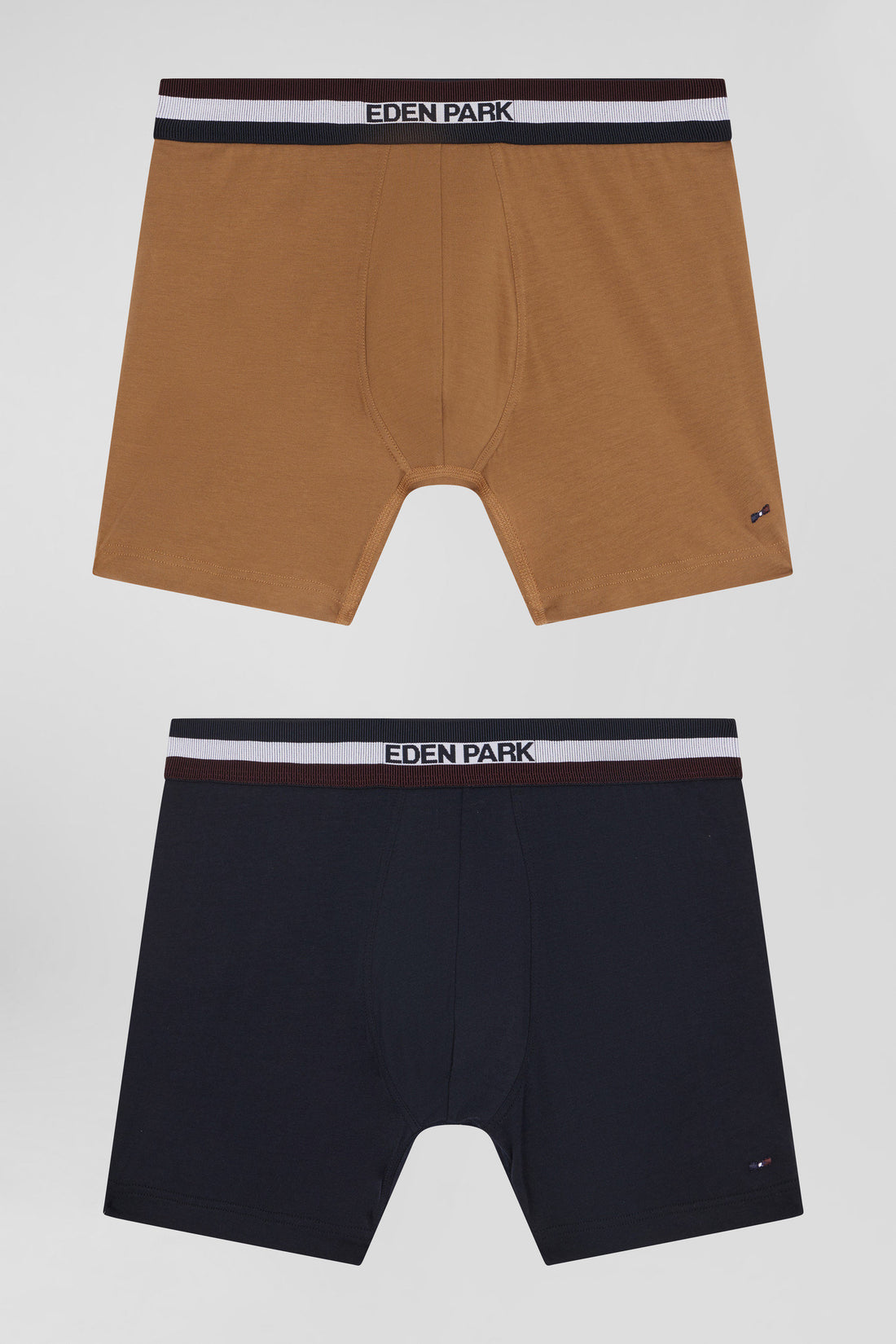 Set Of 2 Camel Stretch Cotton Boxers With Tricolor Waistband_01