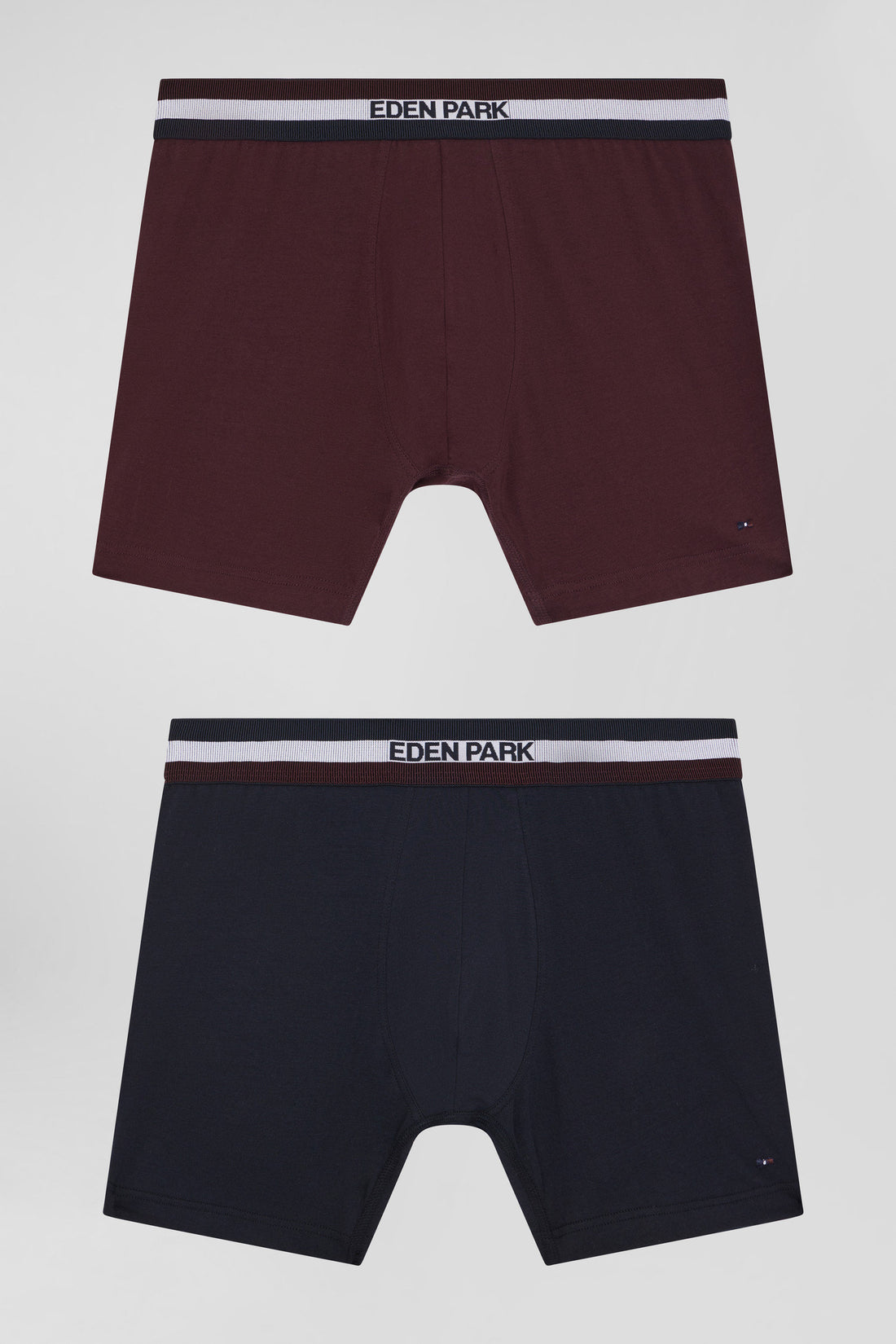 Set Of 2 Burgundy Stretch Cotton Boxers With Tricolor Waistband_01