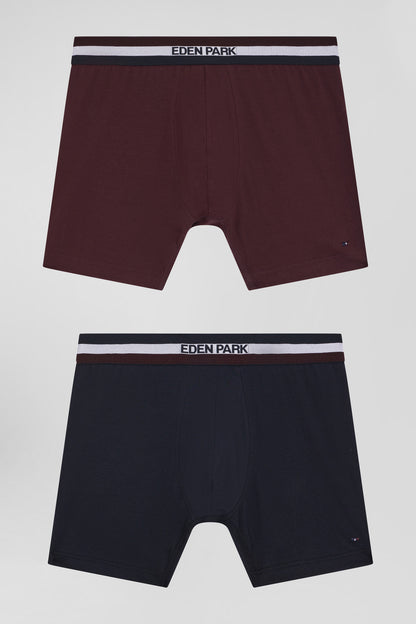 Set Of 2 Burgundy Stretch Cotton Boxers With Tricolor Waistband_01