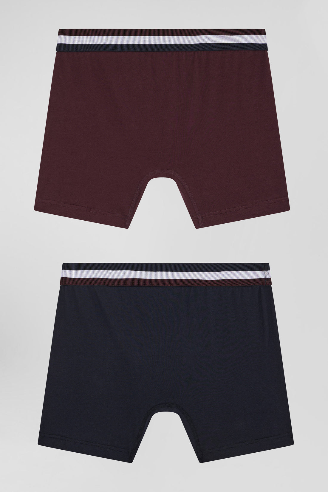 Set Of 2 Burgundy Stretch Cotton Boxers With Tricolor Waistband_02