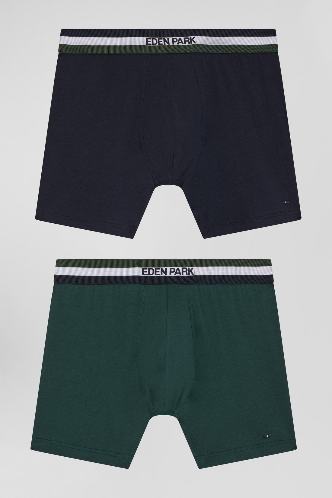 Set Of 2 Green Stretch Cotton Boxers With Tricolor Waistband_01