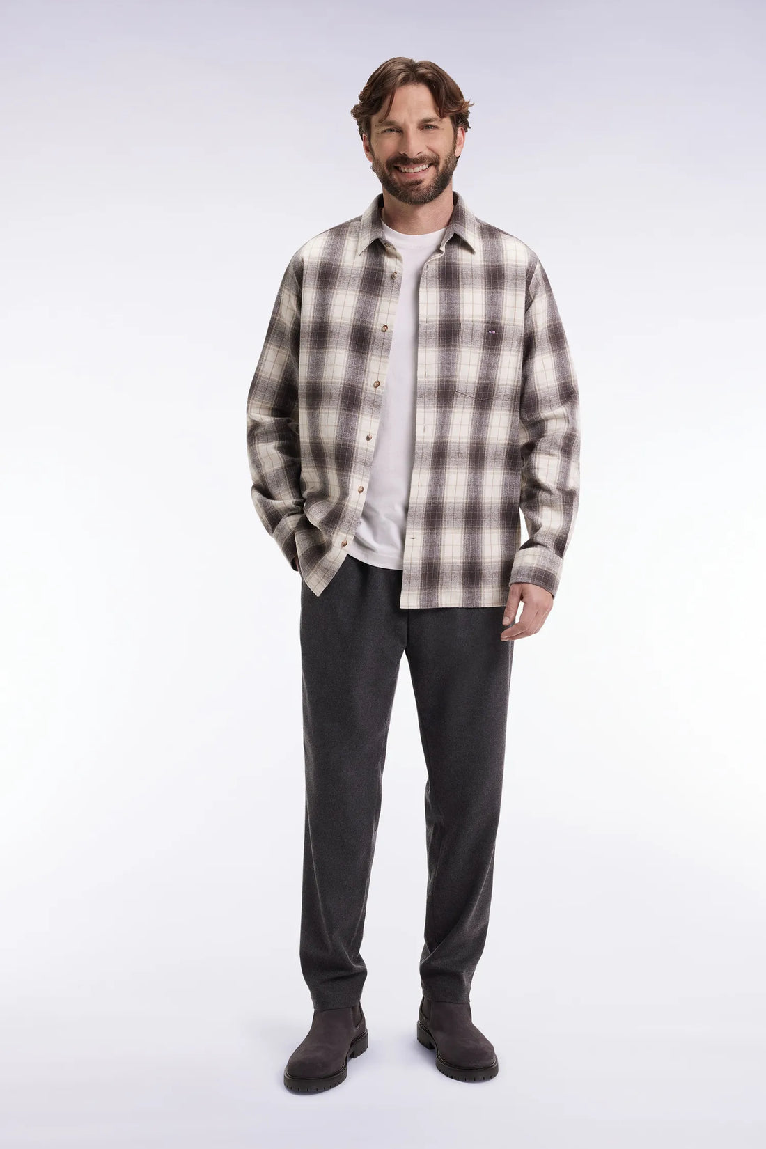 Eden Park_Grey_Heather Grey Elastic Waist Trousers with a Modern Fit_H25BASPA0018_GRF_01