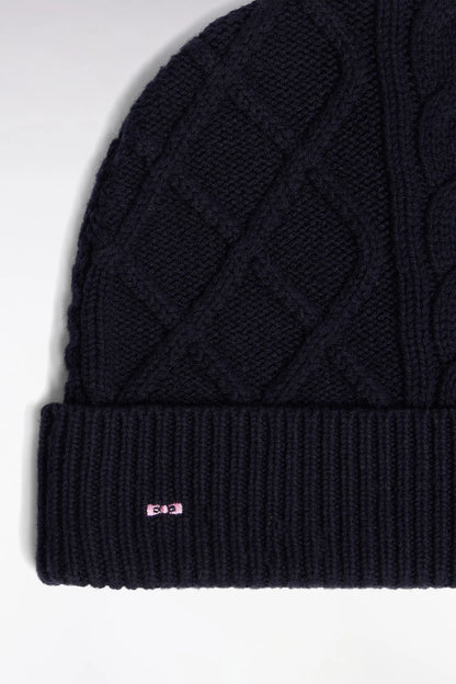Eden Park_0_Cable Knit Hat in Wool and Navy Cotton_H25CHABN0014_BLF27_02