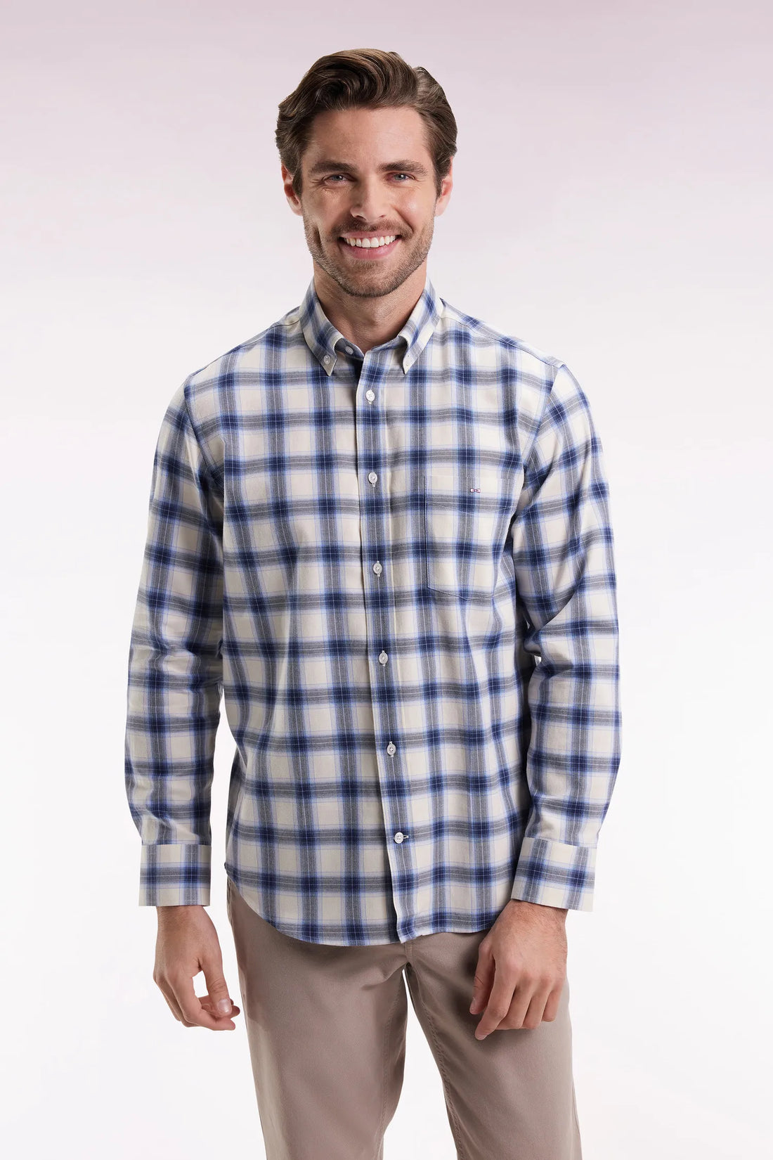 Eden Park_0_Straight Cut Sky Cotton Plaid Shirt_H25CHECL0011_BLM12_01