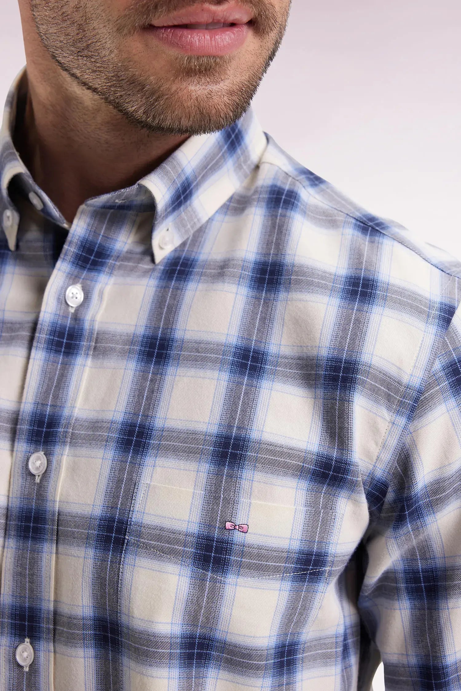 Eden Park_0_Straight Cut Sky Cotton Plaid Shirt_H25CHECL0011_BLM12_03