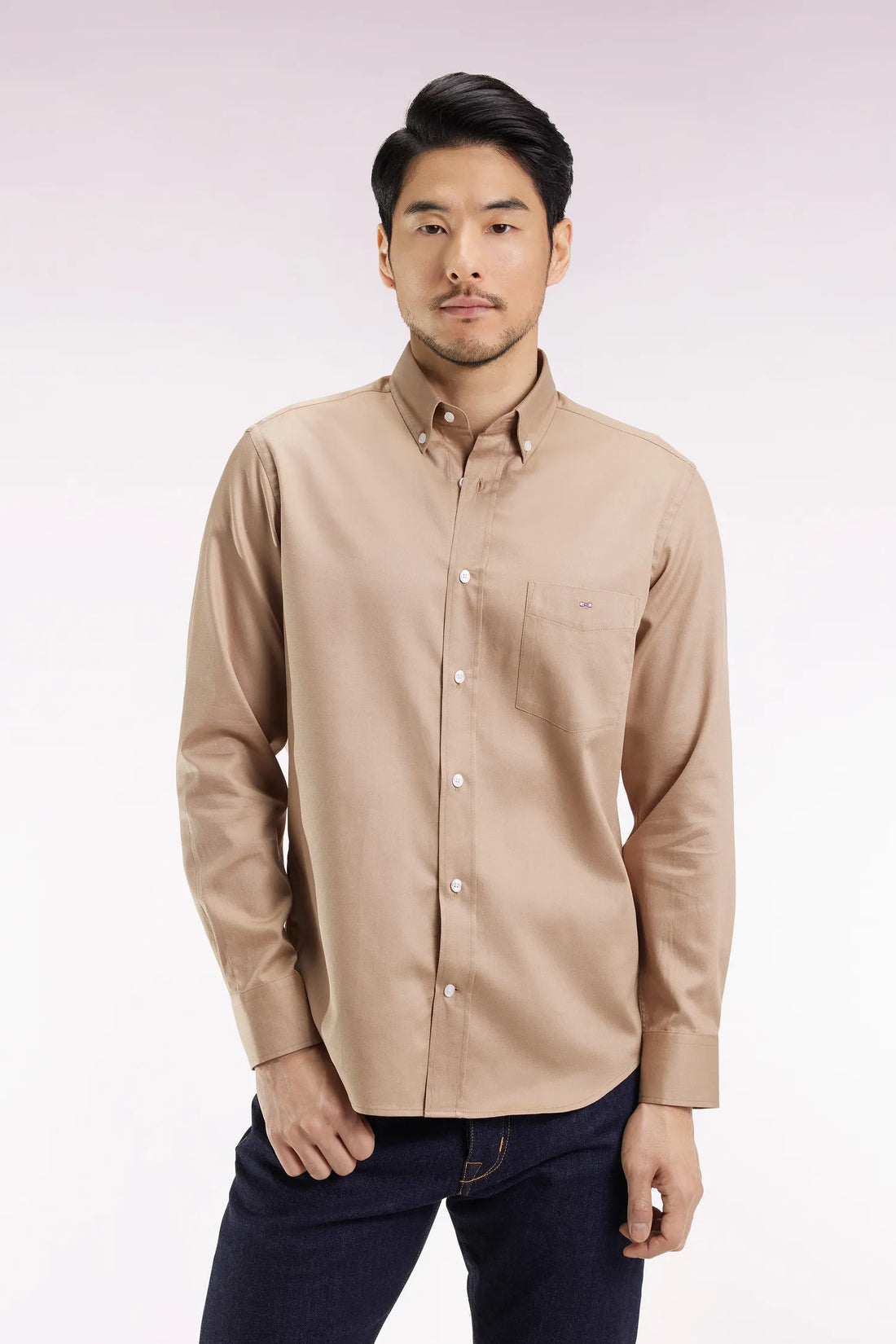 Eden Park_Beige_Beige Cotton PiquŽ Shirt with a Straight Cut_H25CHECL0026_BEM27_01