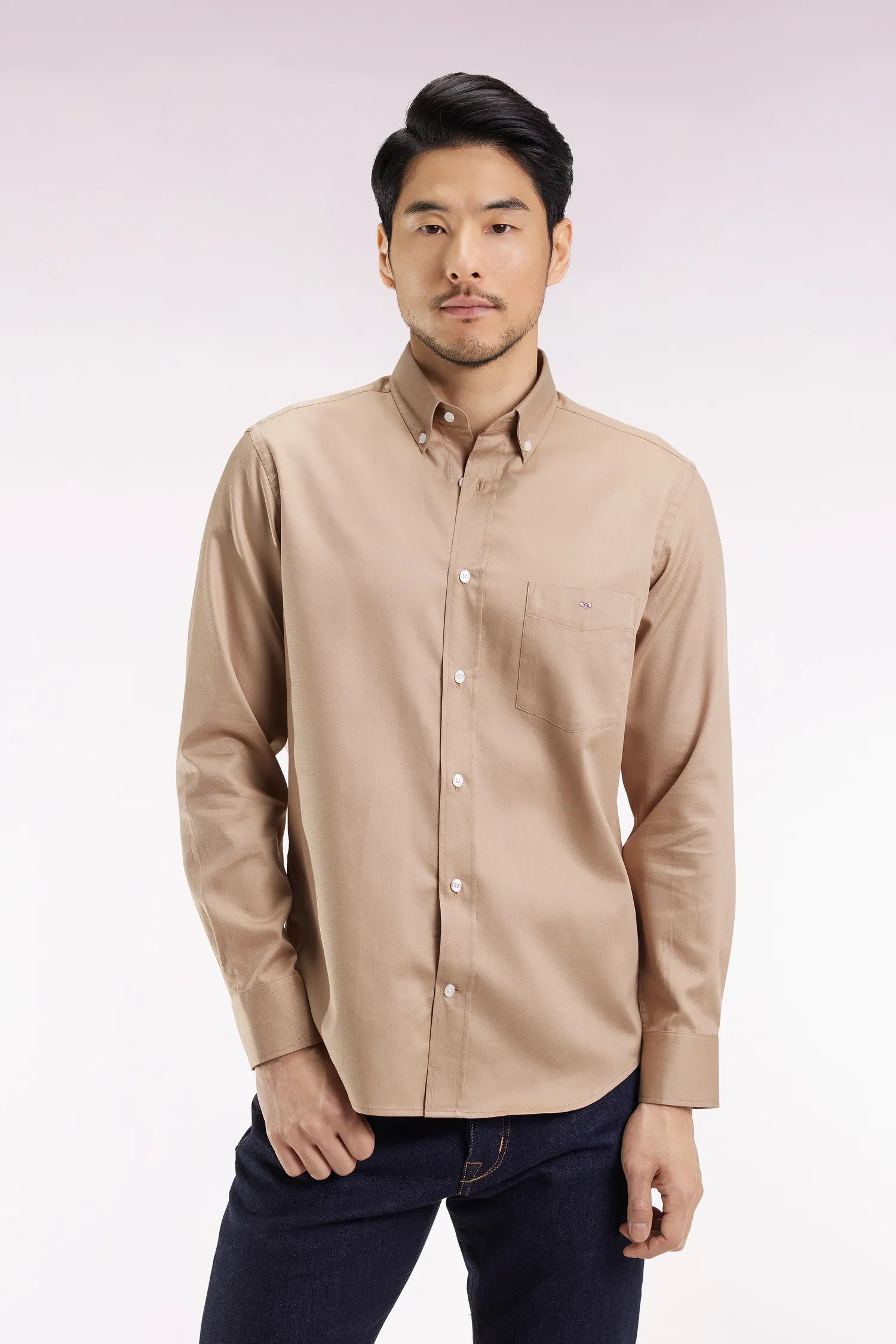 Eden Park_Beige_Beige Cotton PiquŽ Shirt with a Straight Cut_H25CHECL0026_BEM27_01