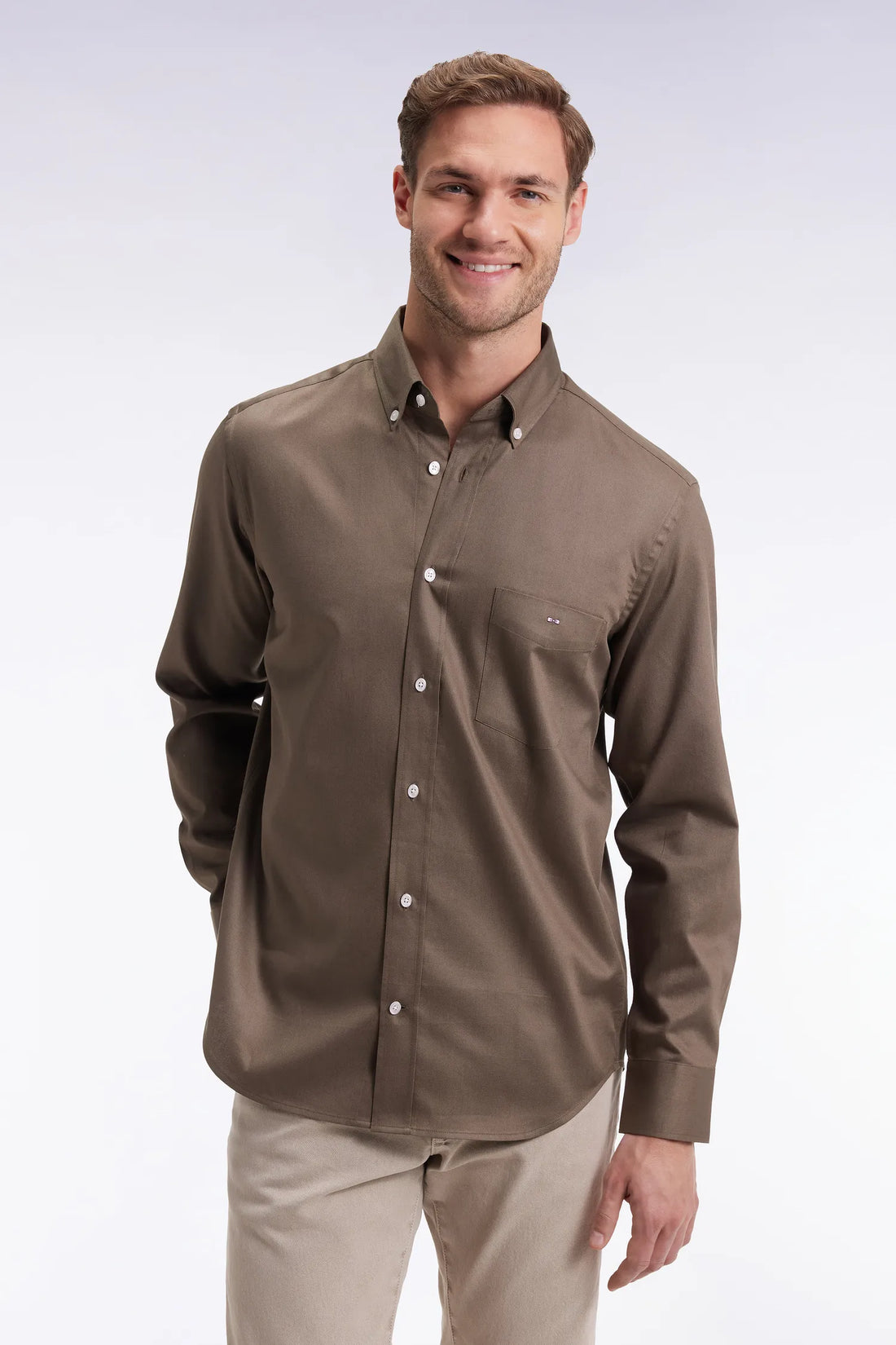 Eden Park_Green_Straight-Cut Khaki Cotton PiquŽ Shirt_H25CHECL0026_KAF7_01