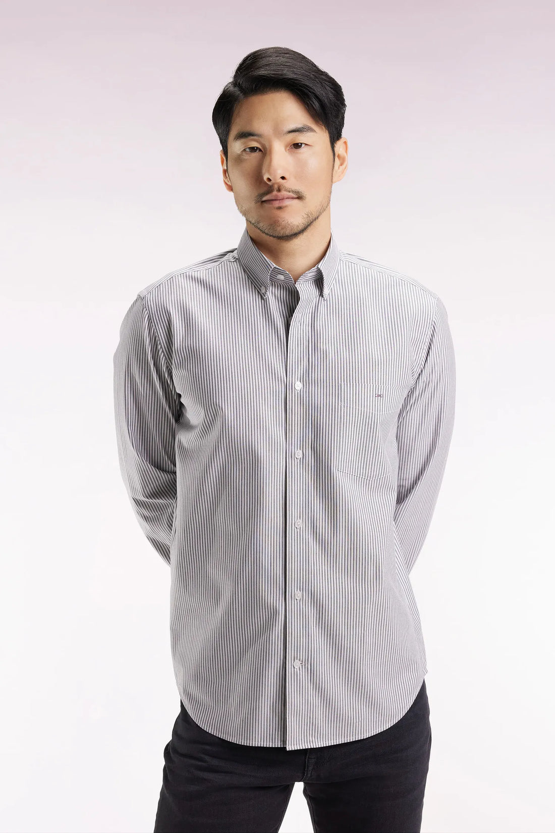 Eden Park_0_Striped Navy Cotton Shirt with a Straight Cut_H25CHECL0032_BLF_01