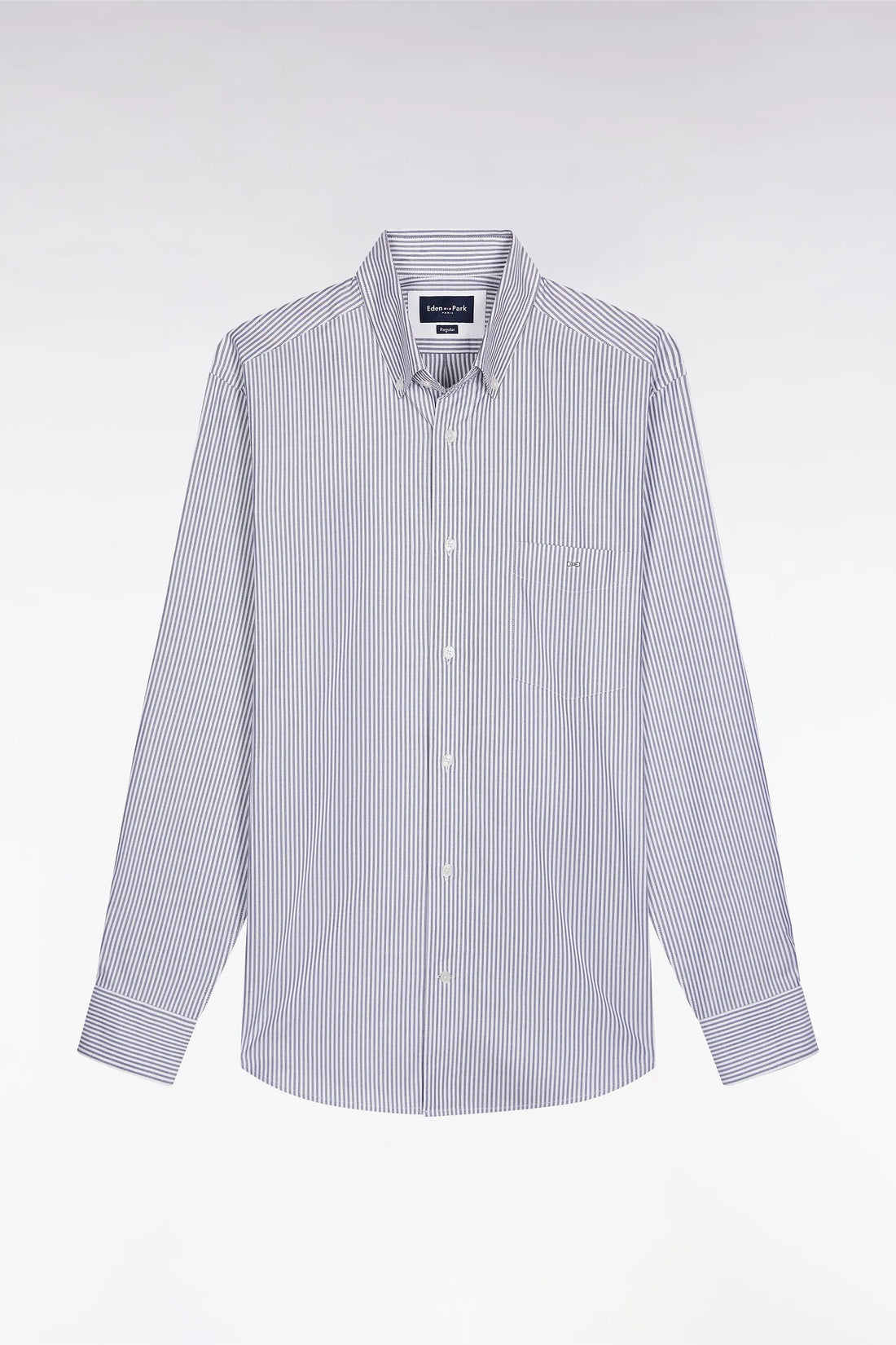 Eden Park_0_Striped Navy Cotton Shirt with a Straight Cut_H25CHECL0032_BLF_02