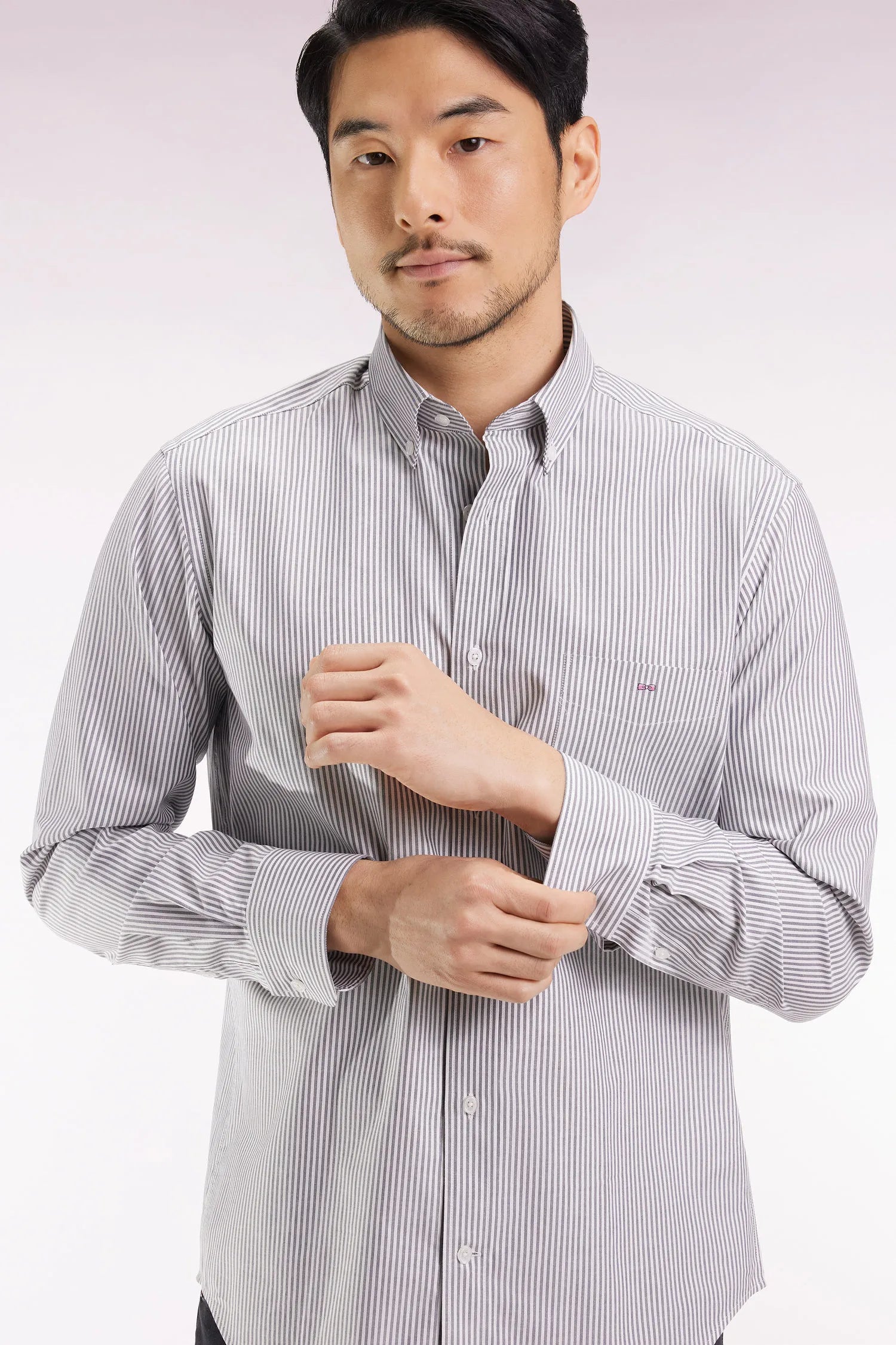 Eden Park_0_Striped Navy Cotton Shirt with a Straight Cut_H25CHECL0032_BLF_03