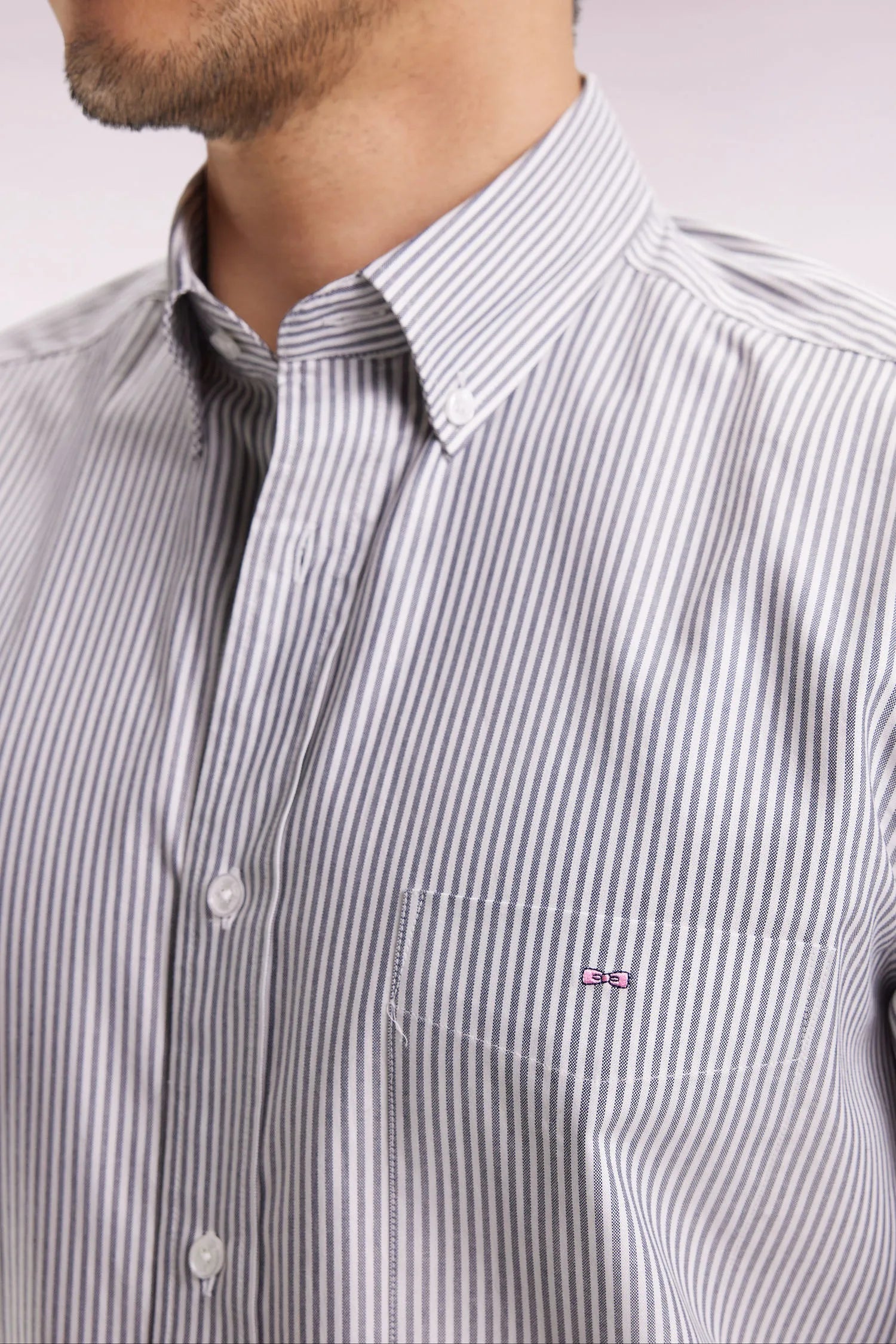 Eden Park_0_Striped Navy Cotton Shirt with a Straight Cut_H25CHECL0032_BLF_04