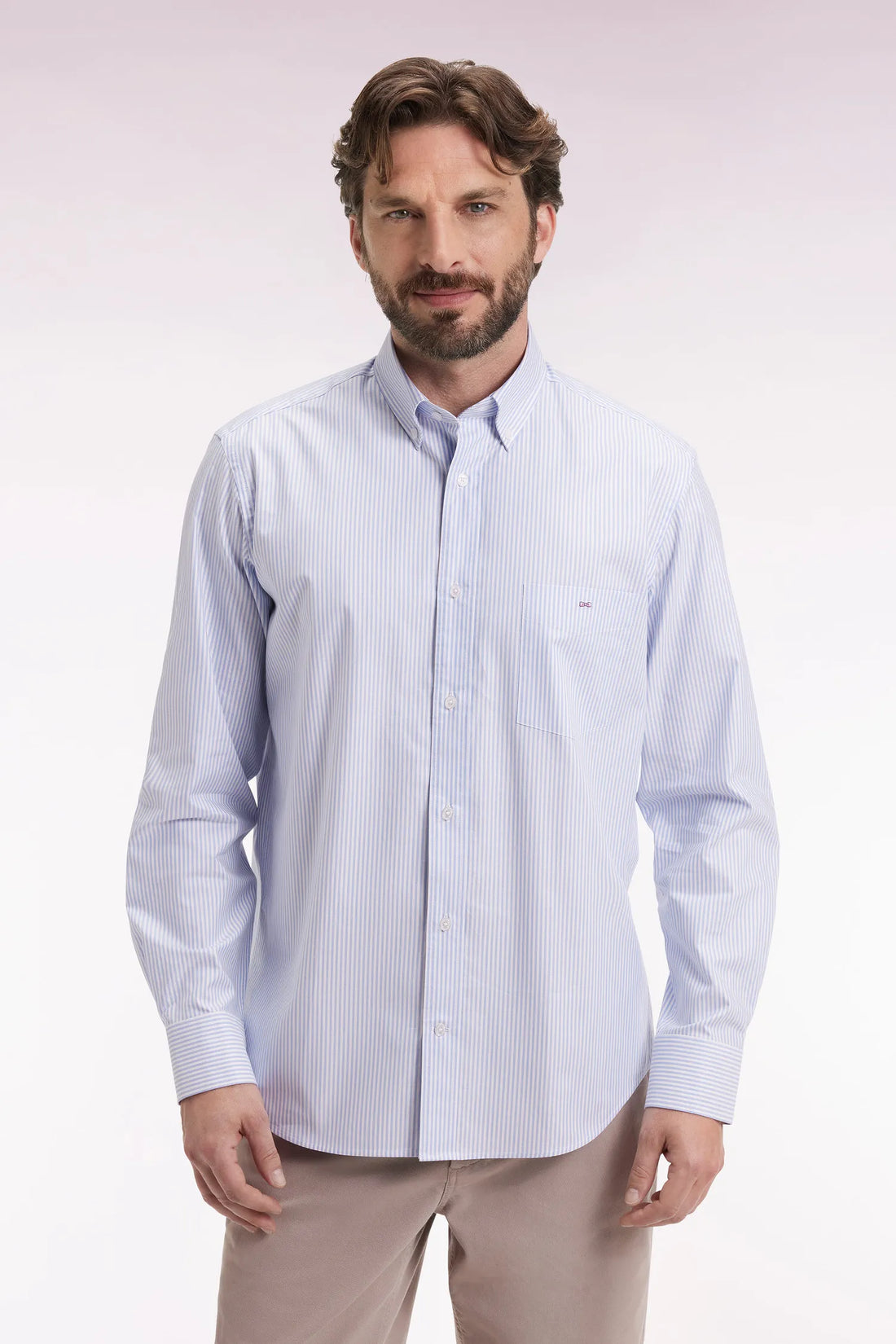 Eden Park_0_Striped Cotton Shirt in Sky Straight Cut_H25CHECL0032_BLM12_01