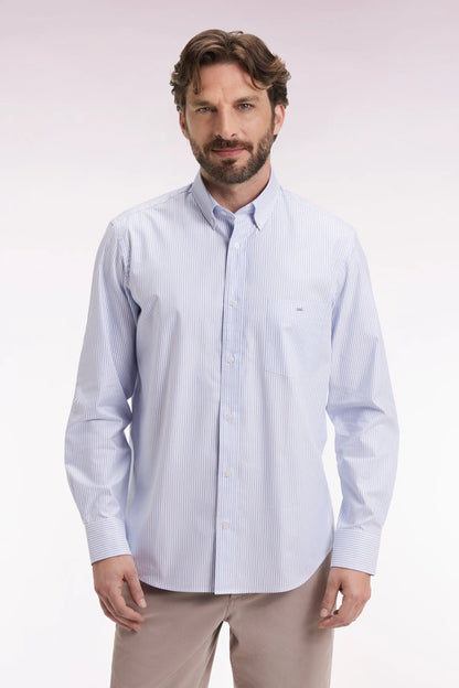 Eden Park_0_Striped Cotton Shirt in Sky Straight Cut_H25CHECL0032_BLM12_01