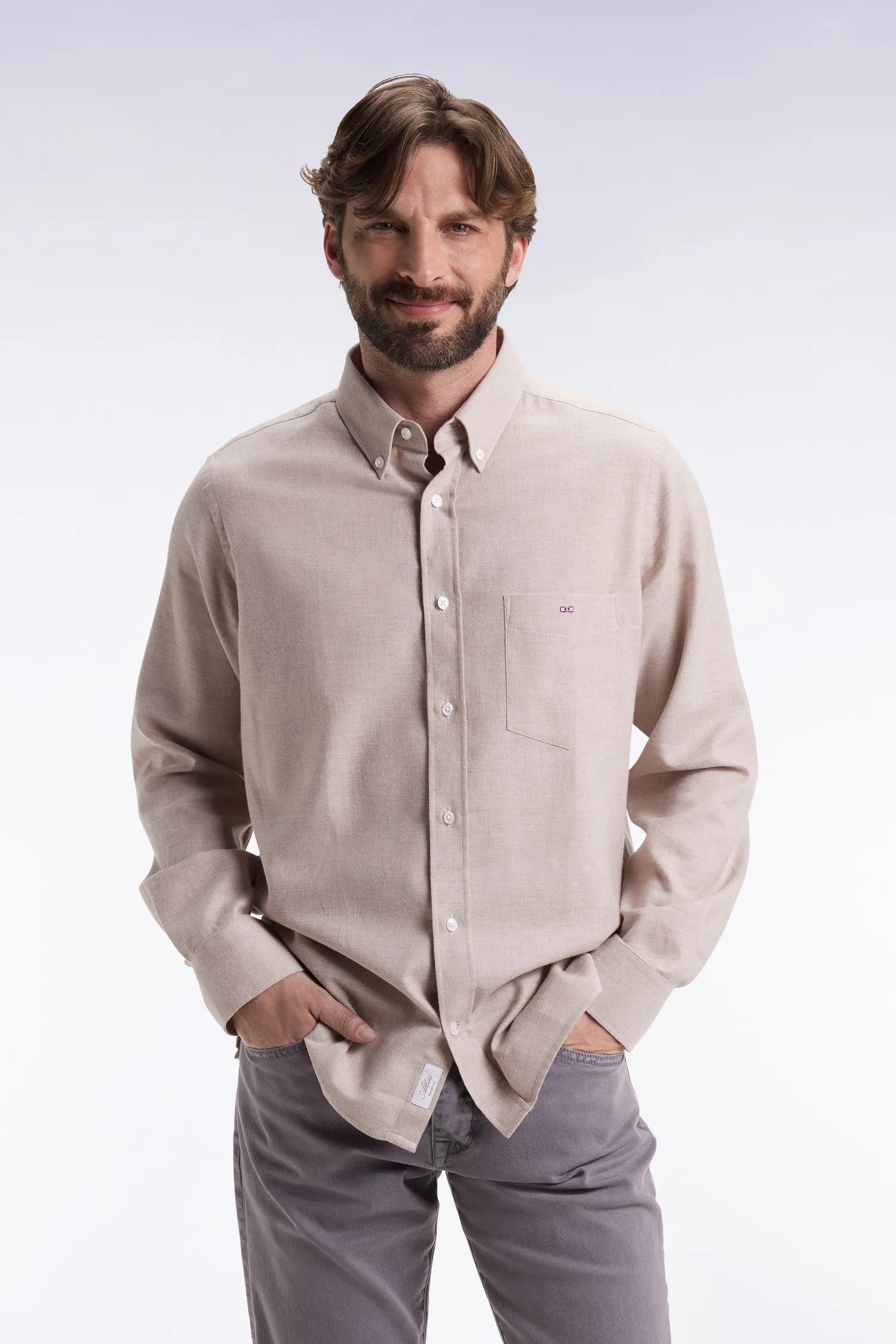 Eden Park_Beige_Beige Flannel Shirt Straight Cut_H25CHECL0043_BEC13_01