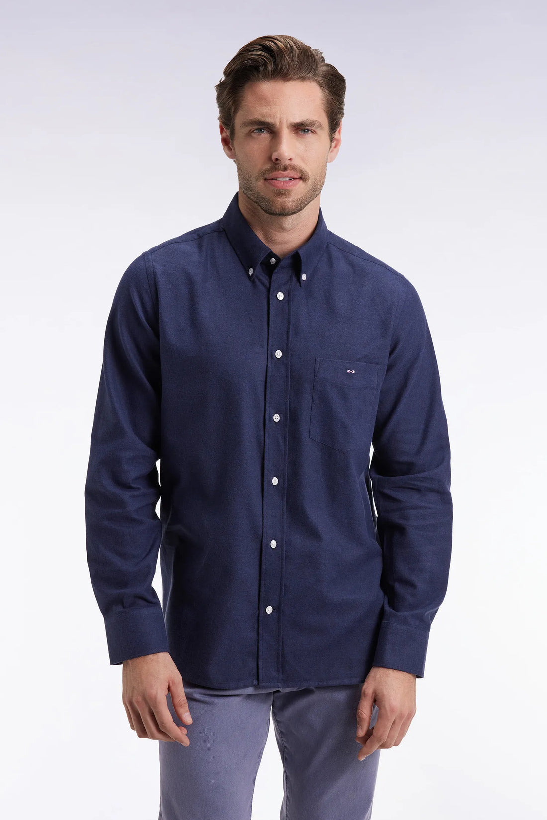Eden Park_Blue_Straight Cut Navy Flannel Shirt_H25CHECL0043_BLF27_01