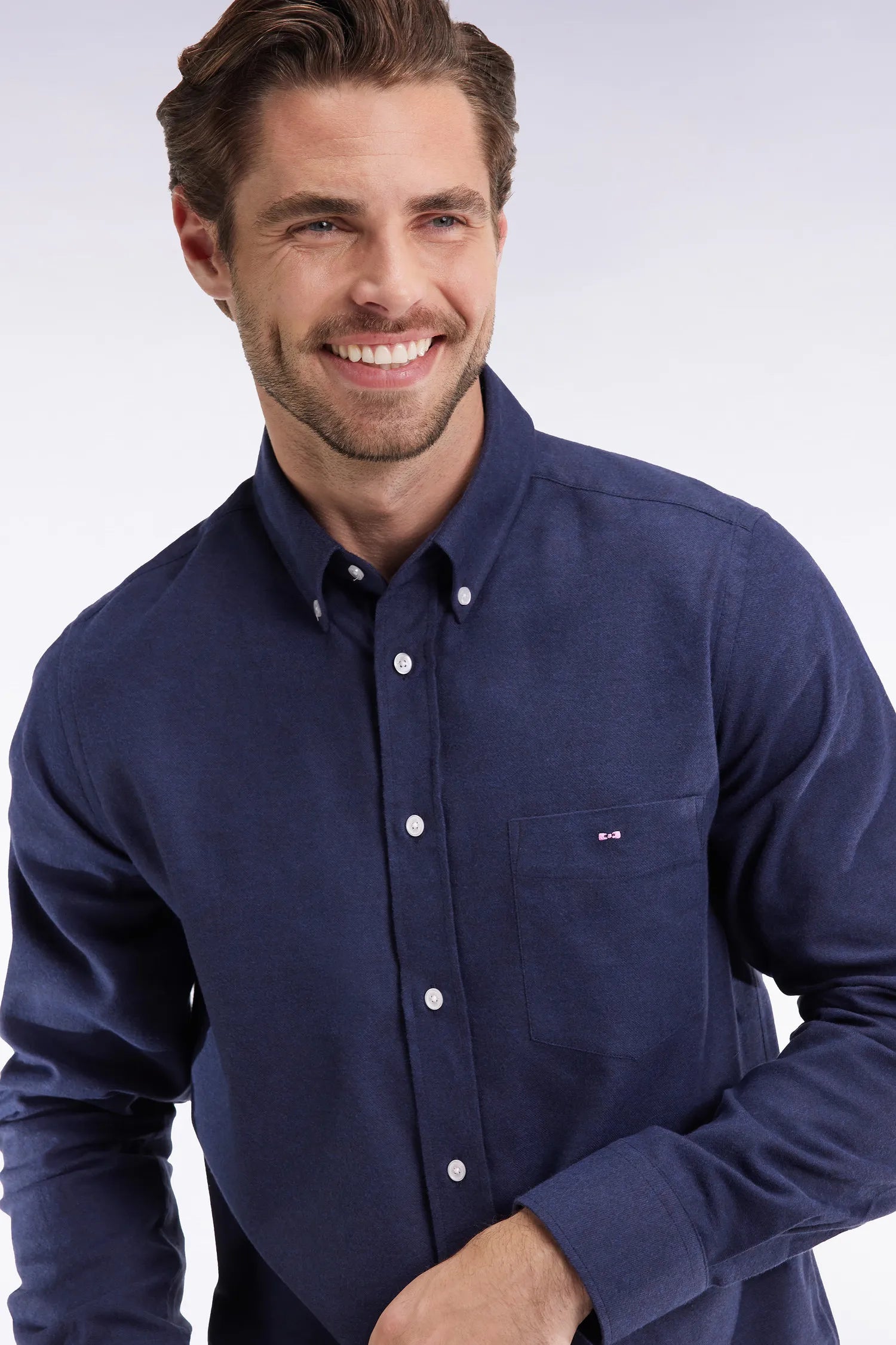 Eden Park_Blue_Straight Cut Navy Flannel Shirt_H25CHECL0043_BLF27_03
