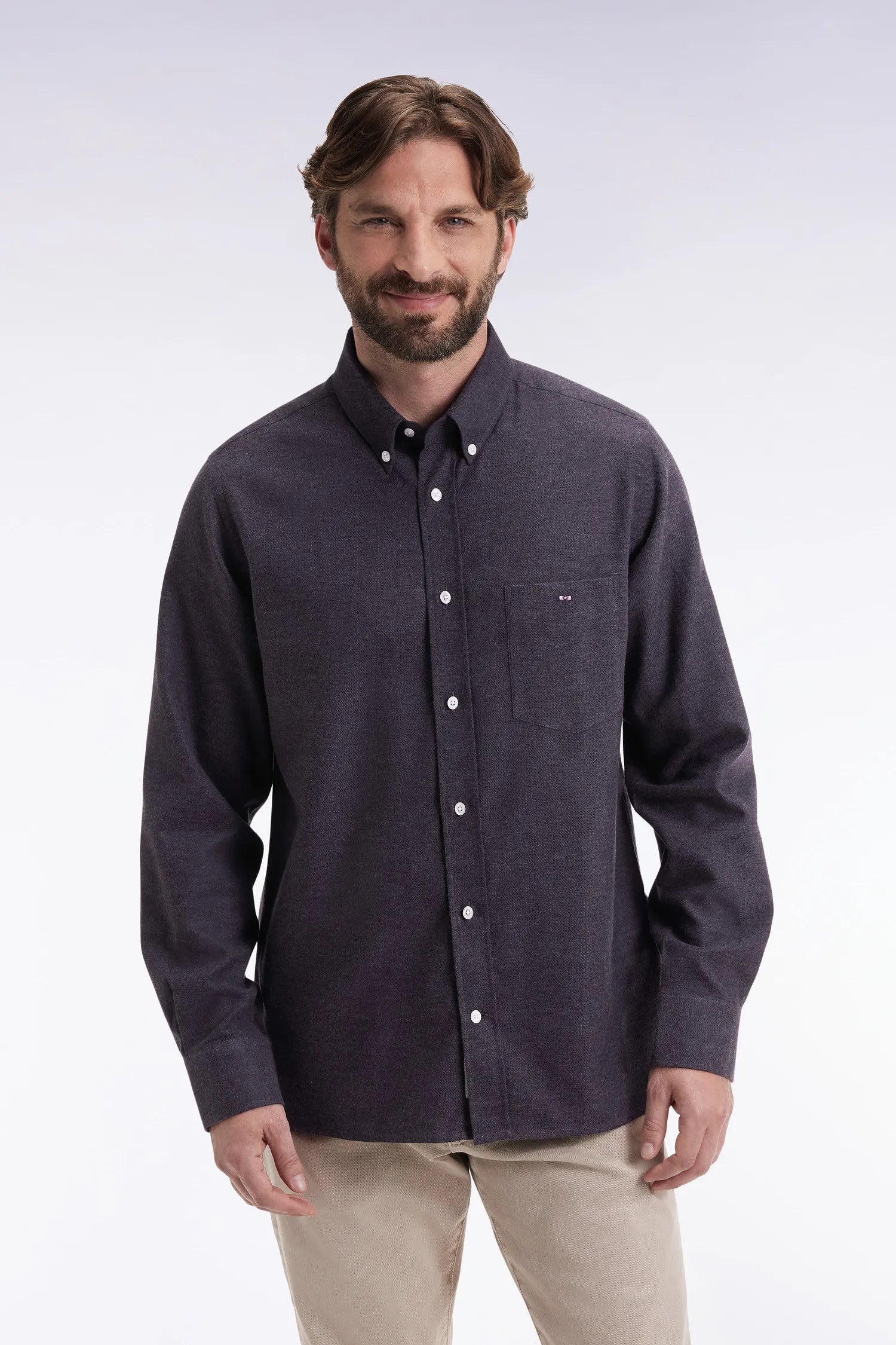 Eden Park_0_Straight Cut Dark Grey Flannel Shirt_H25CHECL0043_GRF11_01