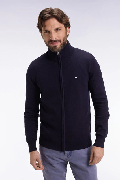 Eden Park_Blue_Zipped Cardigan in Wool and Navy Cotton Straight Cut_H25MAICA0001_BLF27_01