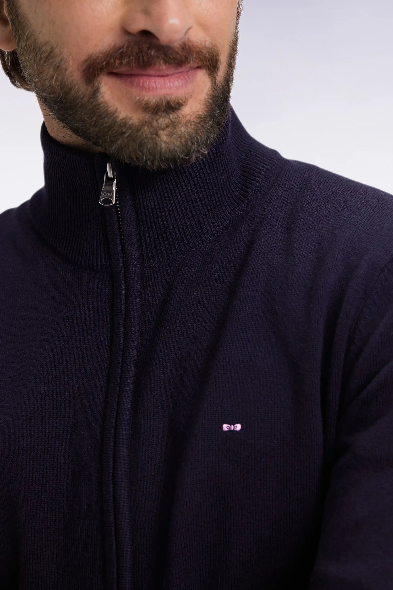 Eden Park_Blue_Zipped Cardigan in Wool and Navy Cotton Straight Cut_H25MAICA0001_BLF27_03