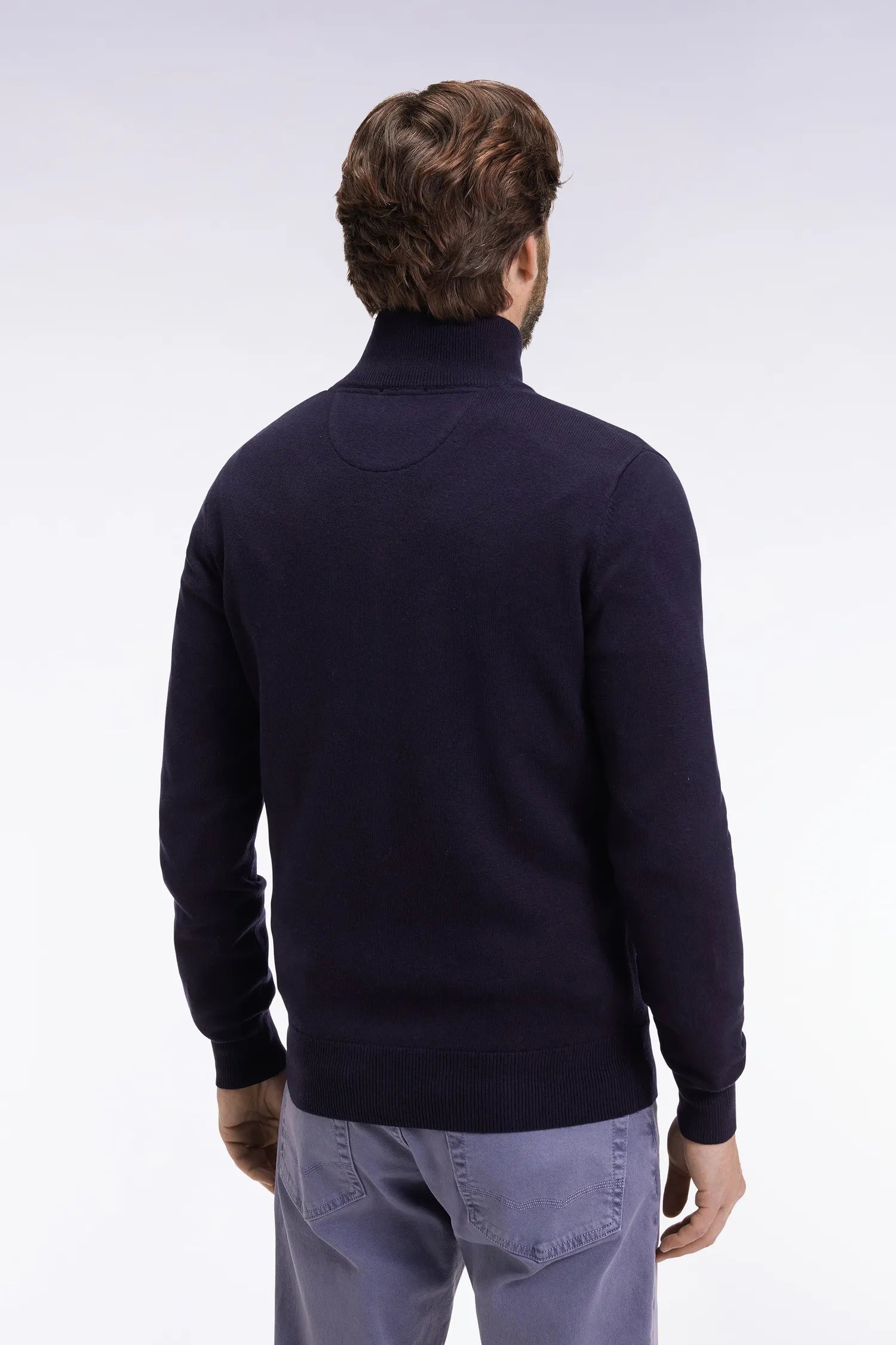 Eden Park_Blue_Zipped Cardigan in Wool and Navy Cotton Straight Cut_H25MAICA0001_BLF27_05