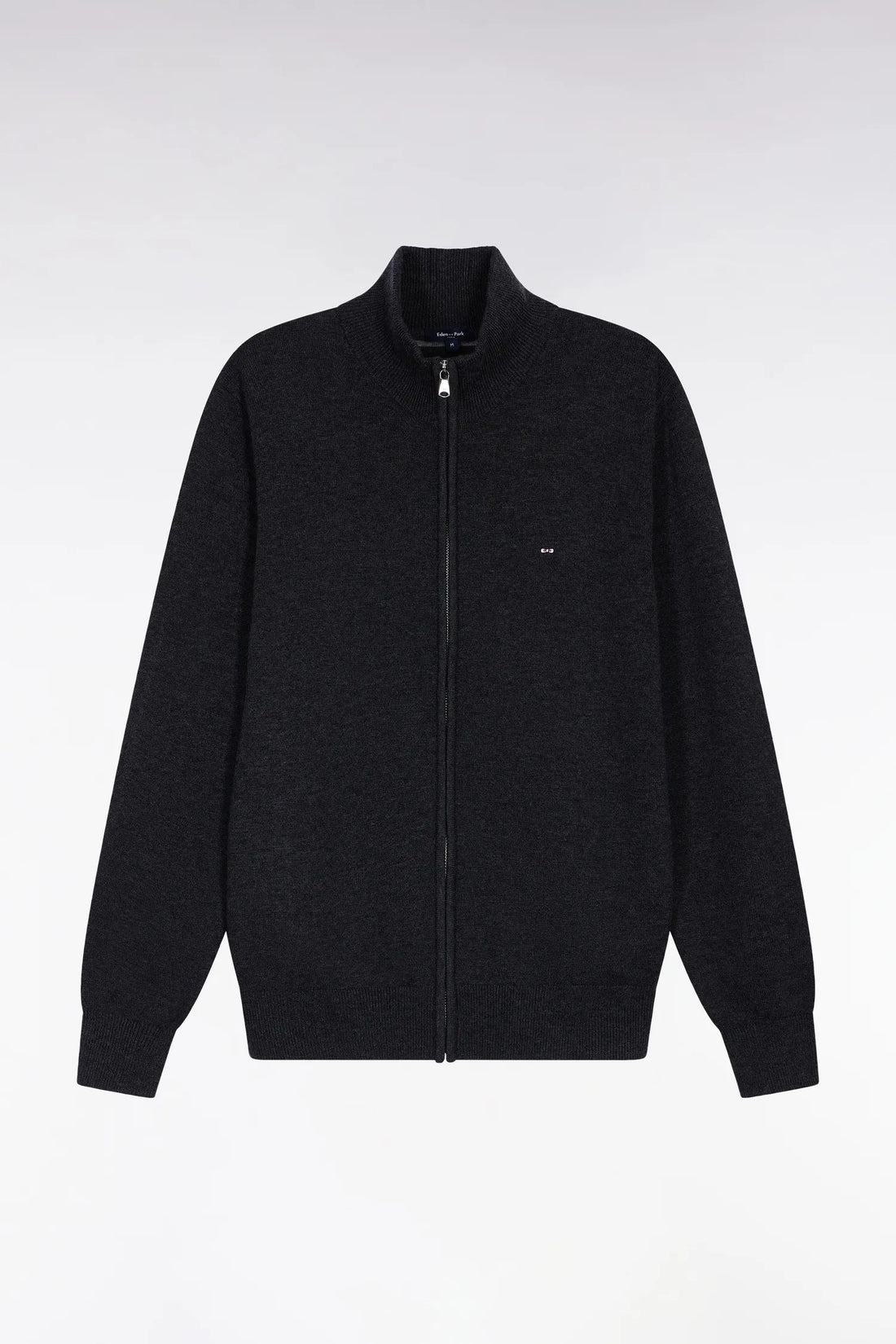 Eden Park_Grey_Straight Cut Dark Grey Wool and Cotton Zip-Up Cardigan_H25MAICA0001_GRF7_02