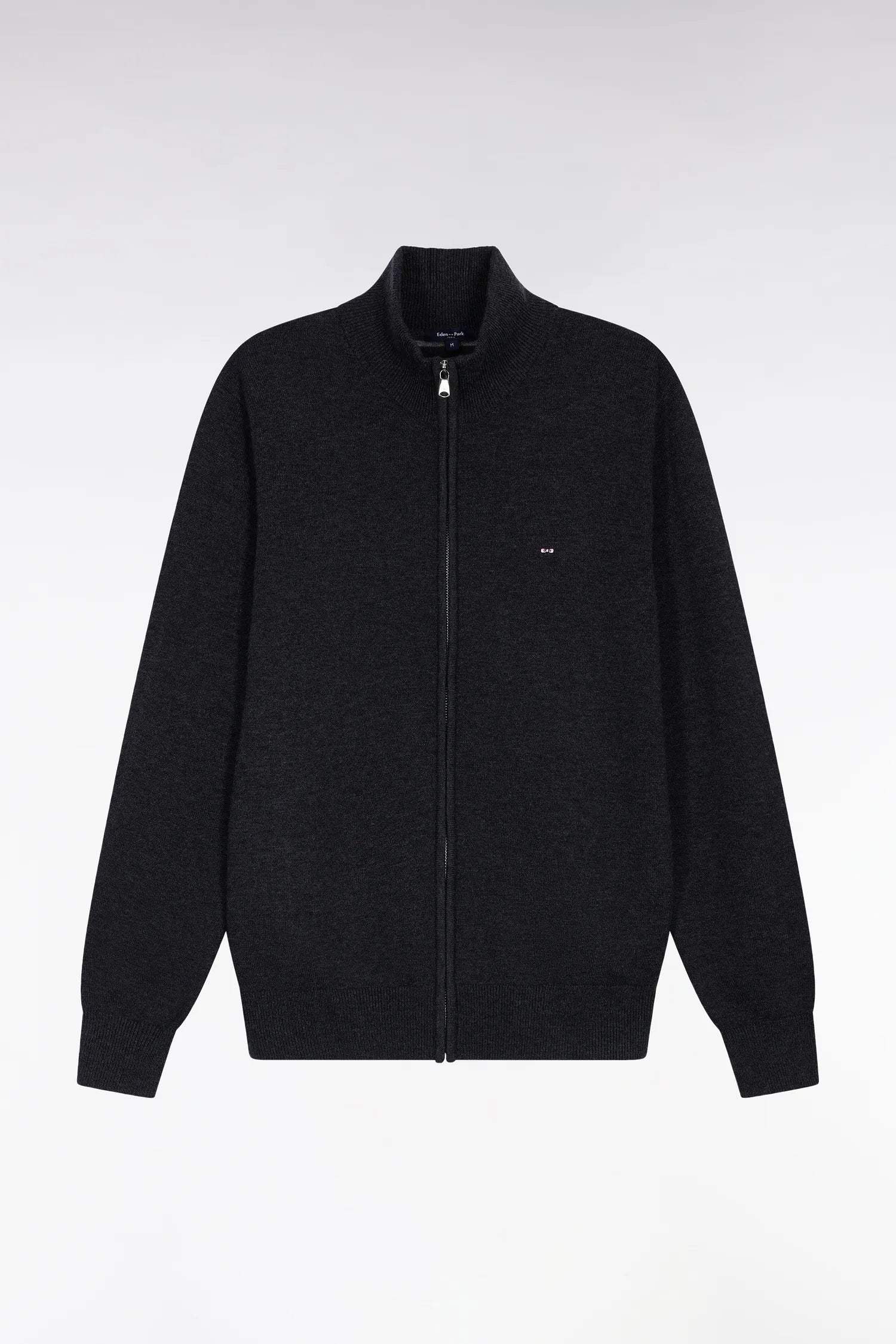 Eden Park_Grey_Straight Cut Dark Grey Wool and Cotton Zip-Up Cardigan_H25MAICA0001_GRF7_02