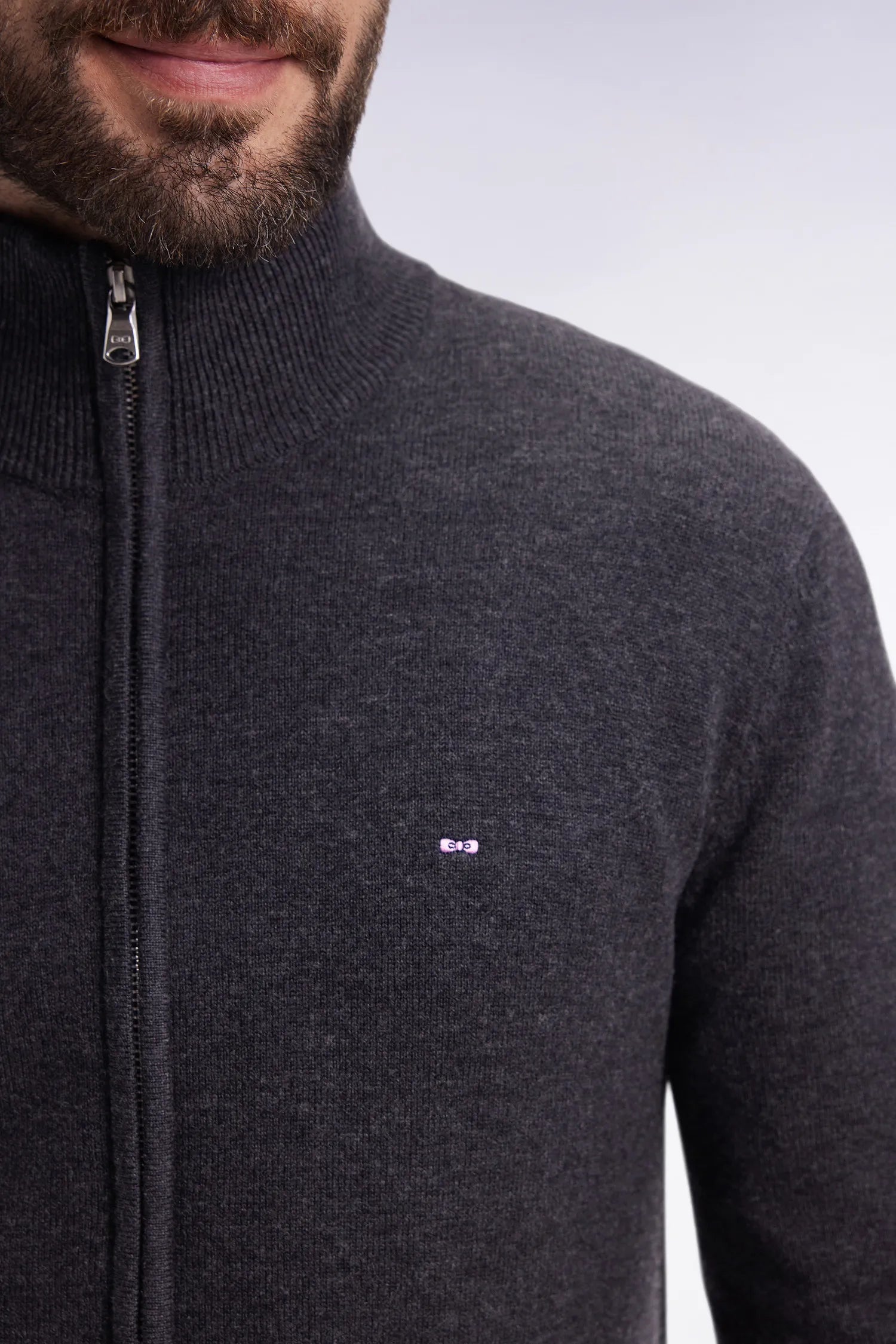 Eden Park_Grey_Straight Cut Dark Grey Wool and Cotton Zip-Up Cardigan_H25MAICA0001_GRF7_04