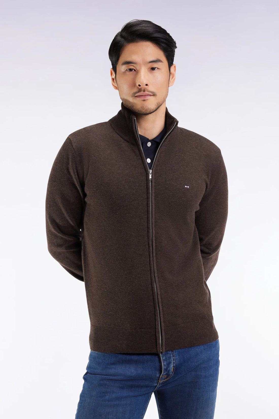Eden Park_Brown_Brown Wool and Cotton Zip-Up Cardigan with a Straight Cut_H25MAICA0001_MAM20_01