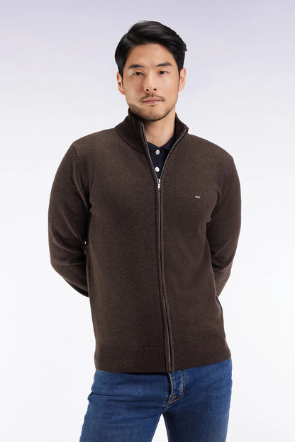 Eden Park_Brown_Brown Wool and Cotton Zip-Up Cardigan with a Straight Cut_H25MAICA0001_MAM20_01