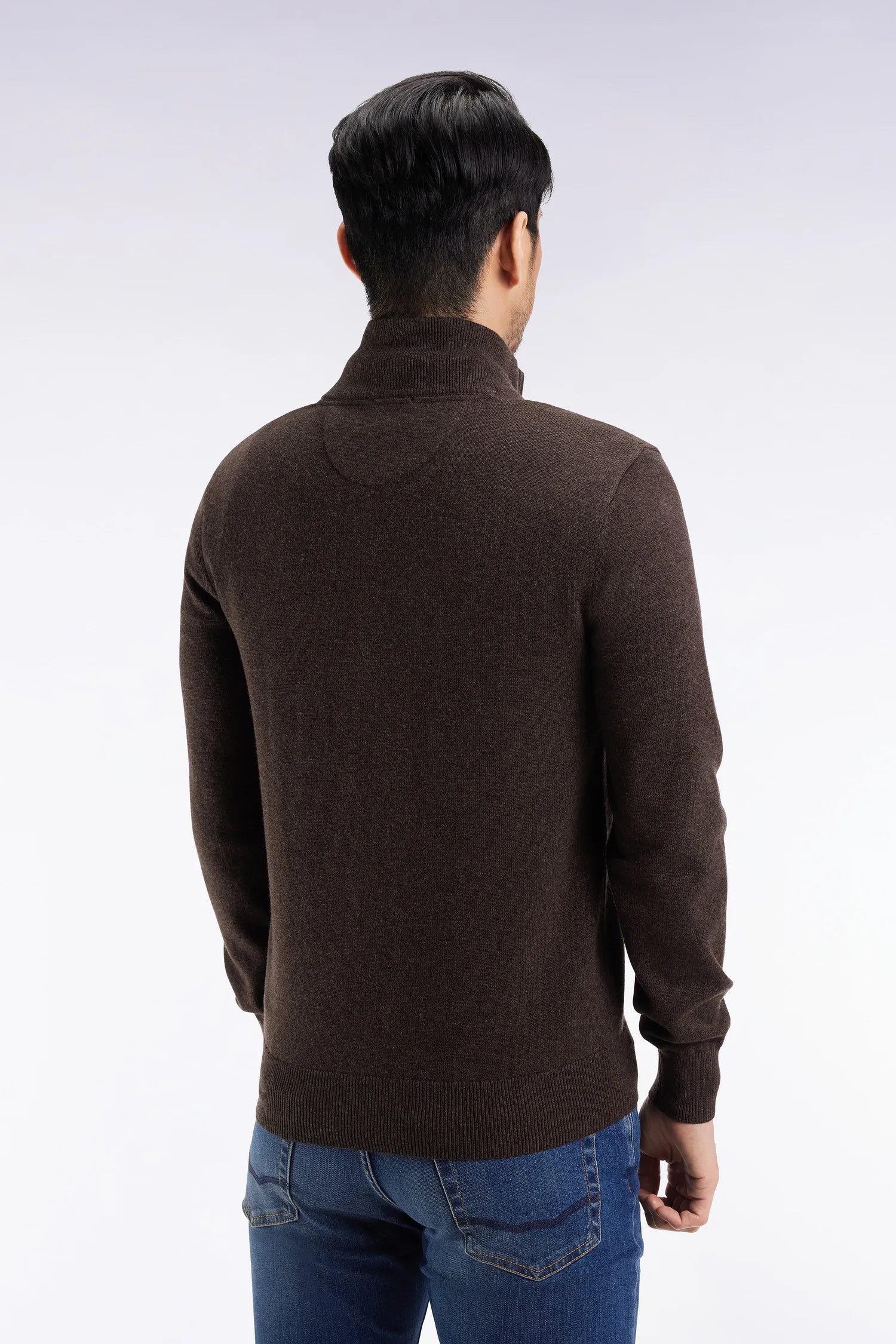 Eden Park_Brown_Brown Wool and Cotton Zip-Up Cardigan with a Straight Cut_H25MAICA0001_MAM20_05