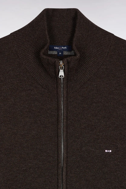 Eden Park_Brown_Brown Wool and Cotton Zip-Up Cardigan with a Straight Cut_H25MAICA0001_MAM20_06