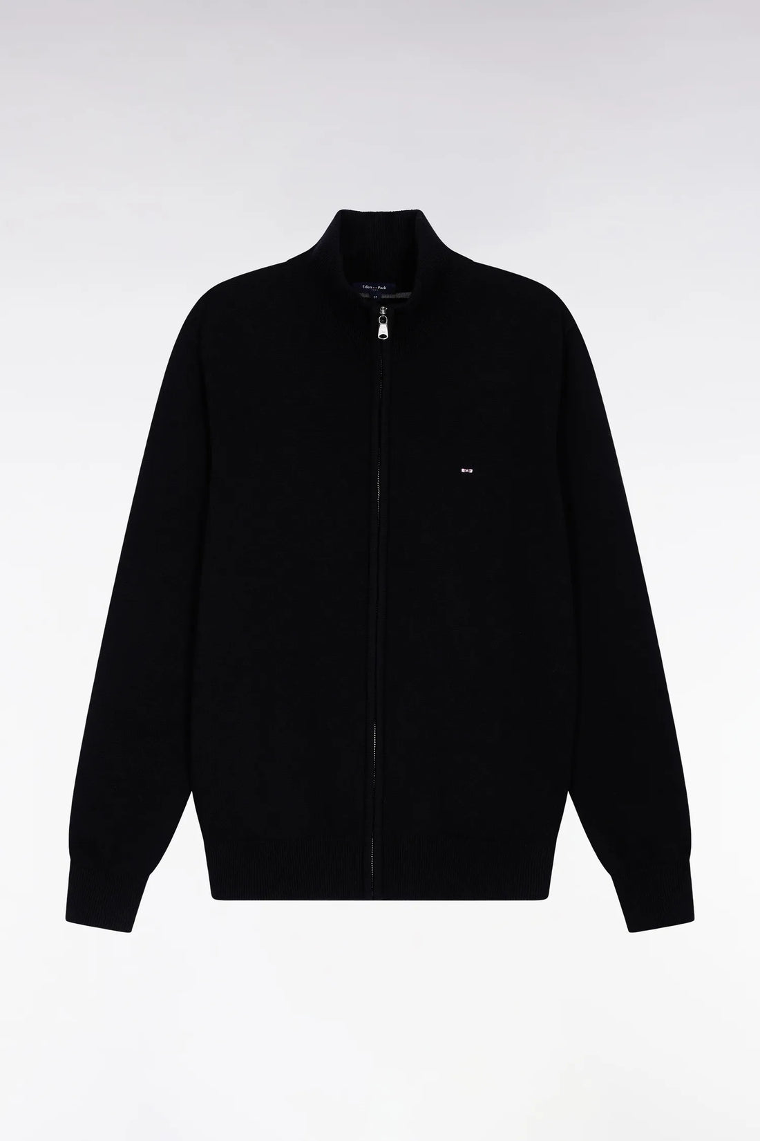 Eden Park_Black_Straight Cut Black Wool and Cotton Zip-Up Cardigan_H25MAICA0001_NO_02