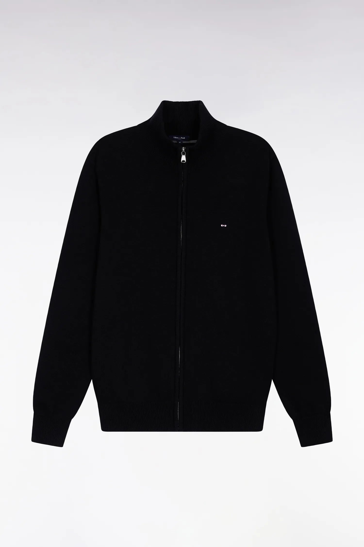 Eden Park_Black_Straight Cut Black Wool and Cotton Zip-Up Cardigan_H25MAICA0001_NO_02
