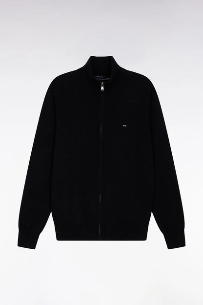 Eden Park_Black_Straight Cut Black Wool and Cotton Zip-Up Cardigan_H25MAICA0001_NO_02