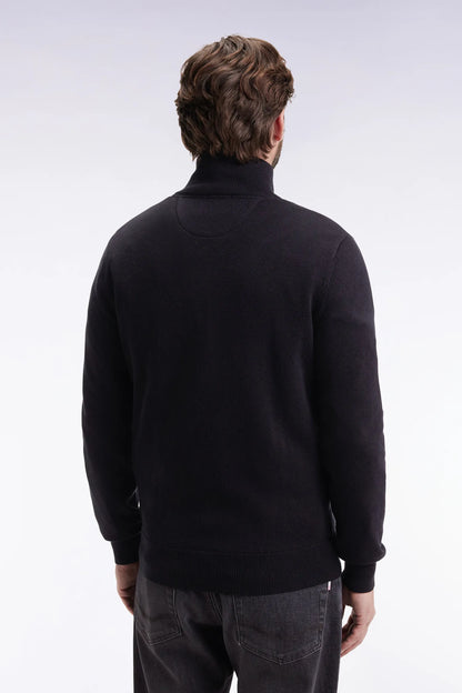 Eden Park_Black_Straight Cut Black Wool and Cotton Zip-Up Cardigan_H25MAICA0001_NO_05