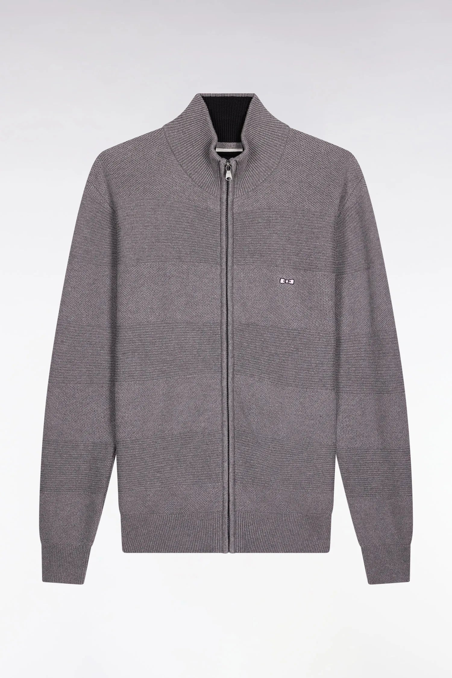 Eden Park_Grey_Grey Honeycomb Zip-Up Cardigan with Straight Cut_H25MAICA0004_GRF10_02