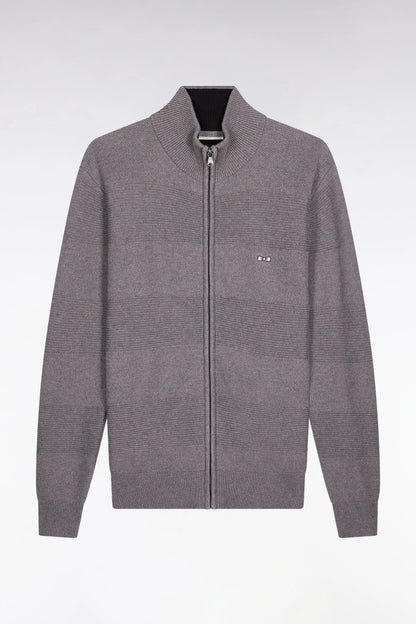 Eden Park_Grey_Grey Honeycomb Zip-Up Cardigan with Straight Cut_H25MAICA0004_GRF10_02