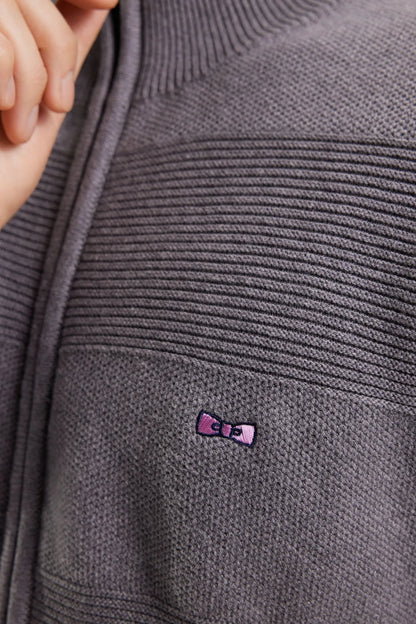 Eden Park_Grey_Grey Honeycomb Zip-Up Cardigan with Straight Cut_H25MAICA0004_GRF10_04