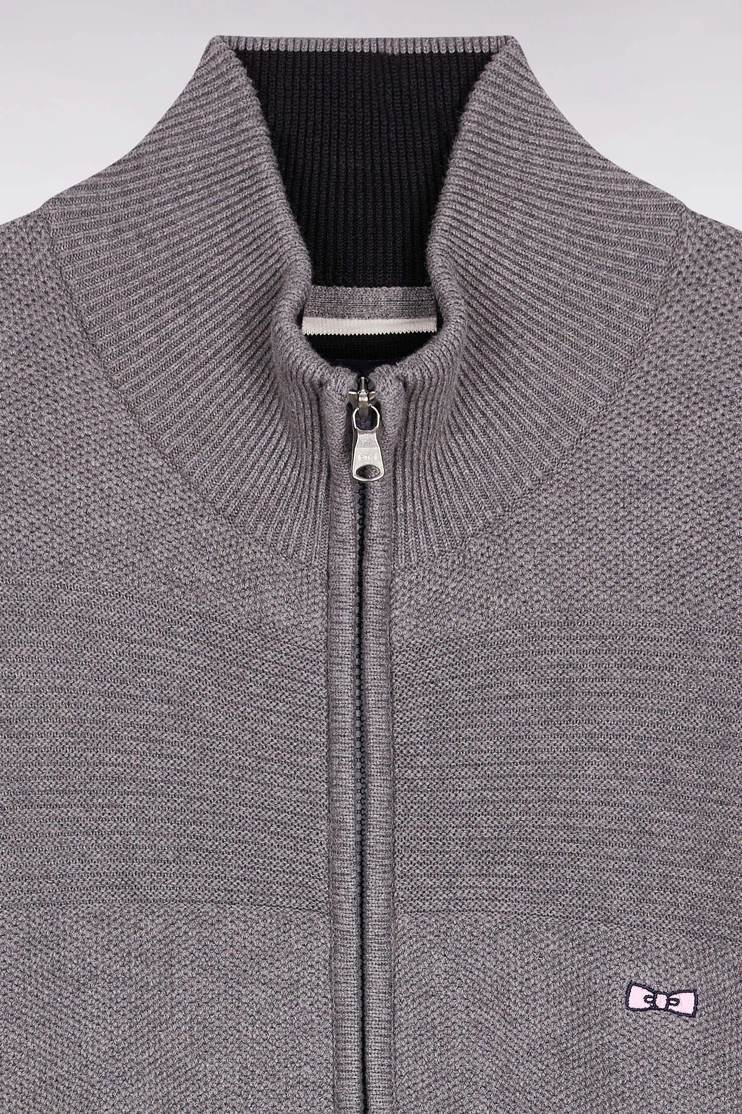 Eden Park_Grey_Grey Honeycomb Zip-Up Cardigan with Straight Cut_H25MAICA0004_GRF10_06