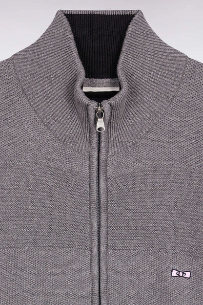 Eden Park_Grey_Grey Honeycomb Zip-Up Cardigan with Straight Cut_H25MAICA0004_GRF10_06