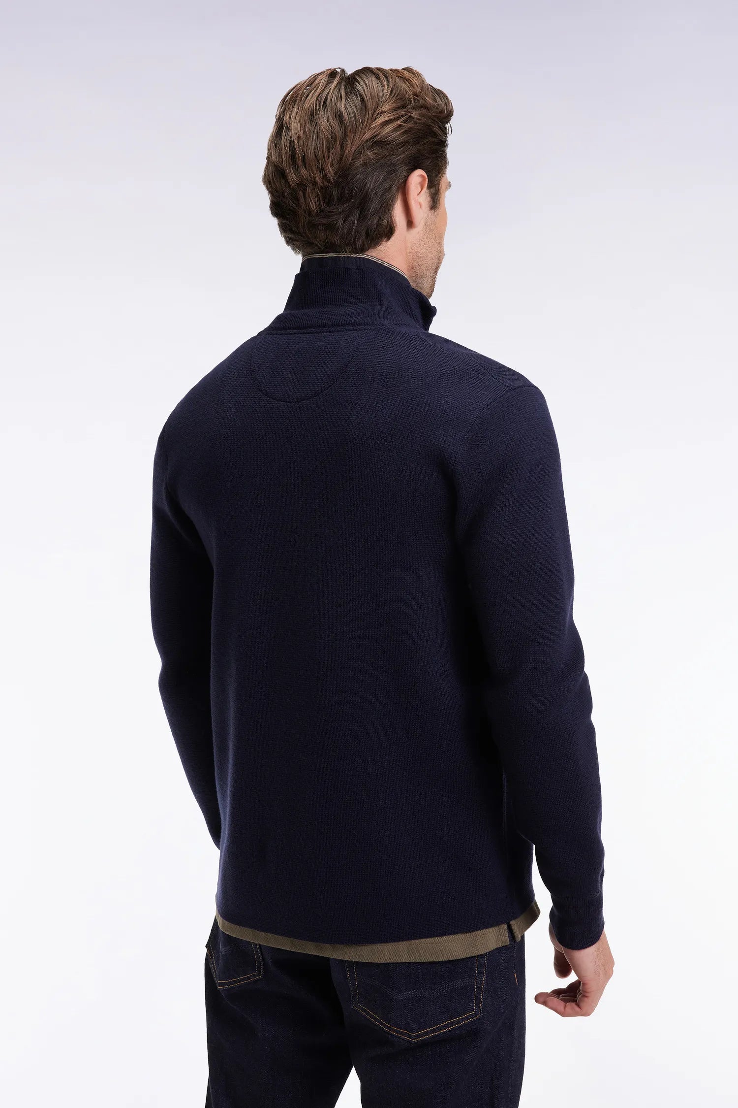 Eden Park_Blue_Straight Cut Navy Merino Wool Cardigan_H25MAICA0007_BLF_05