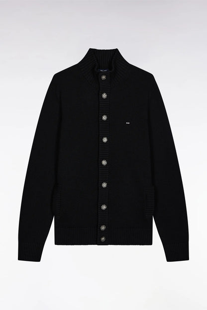 Eden Park_Black_Black Wool and Cotton High-Neck Cardigan_H25MAICA0010_NO_02
