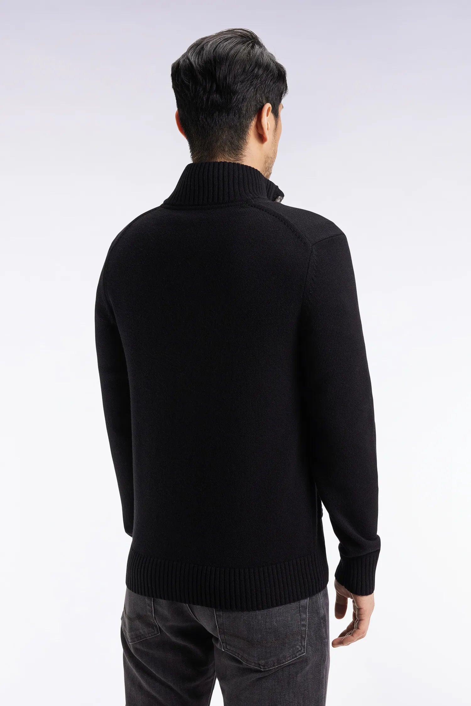 Eden Park_Black_Black Wool and Cotton High-Neck Cardigan_H25MAICA0010_NO_05