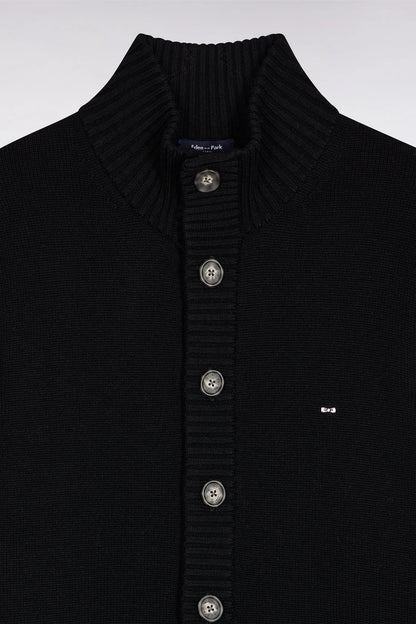 Eden Park_Black_Black Wool and Cotton High-Neck Cardigan_H25MAICA0010_NO_06