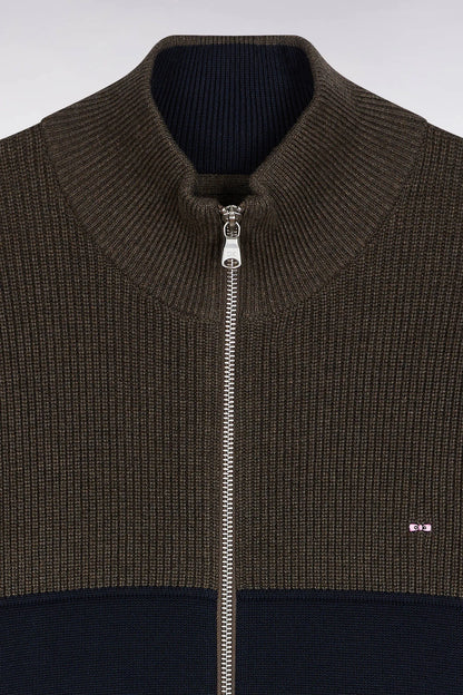 Eden Park_Multi-Color_Two-Tone Navy and Brown Zipped Cotton Cardigan with a Straight Cut_H25MAICA0012_BLF_02