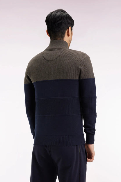Eden Park_Multi-Color_Two-Tone Navy and Brown Zipped Cotton Cardigan with a Straight Cut_H25MAICA0012_BLF_05